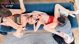 Two blondes get creampied in bi foursome fuck