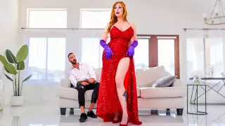 Redhead milf with big tits gets fucked on the couch